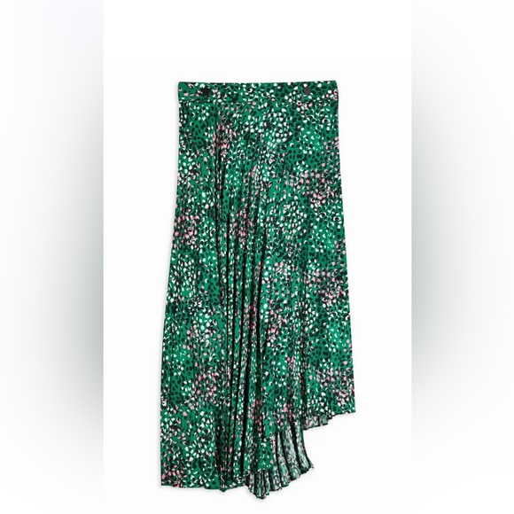 TopShop Green Painted Spot Pleat Midi Skirt US4 UK8 - Picture 8 of 13